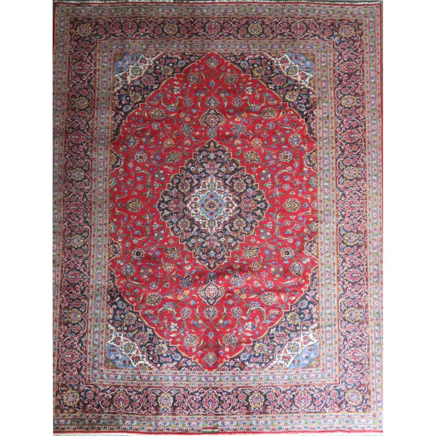 One Of The Kind Hand-Knotted Persian Wool Rug _ Luxurious Vintage Design, 12'6" X 9'9", Artisan Crafted